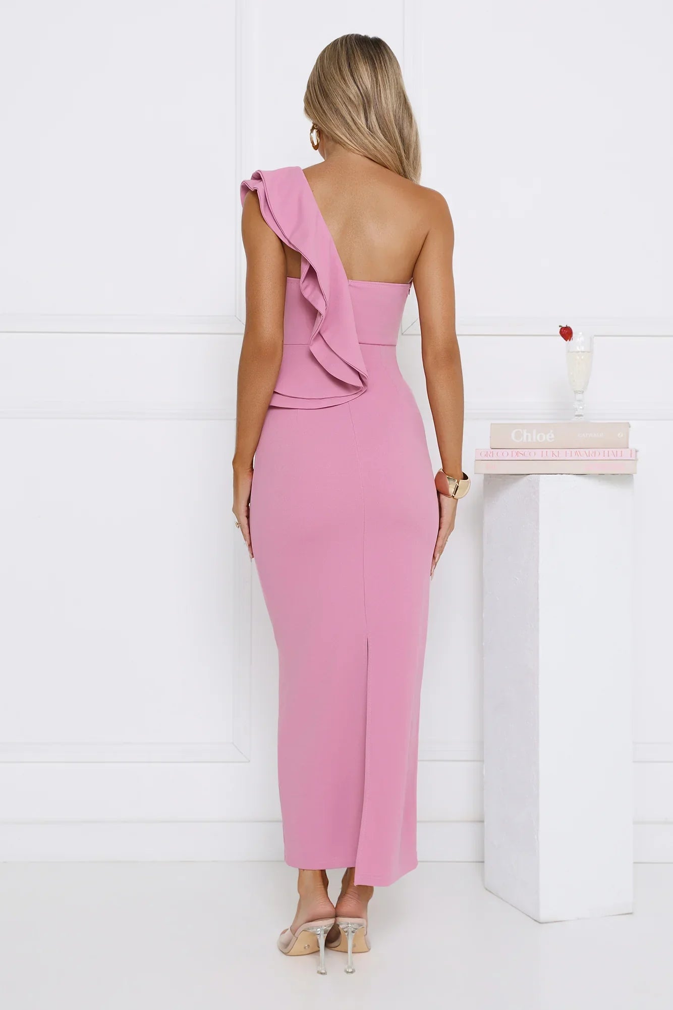 City Girl Energy One Shoulder Maxi Dress Pink