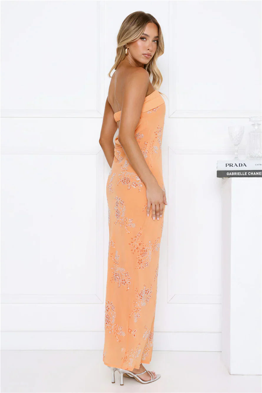 Downtown Glow Sequin Strapless Maxi Dress Orange