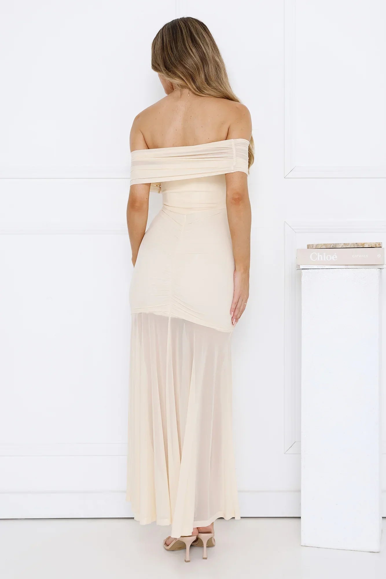 Lumière Off Shoulder Mesh Maxi Dress Yellow