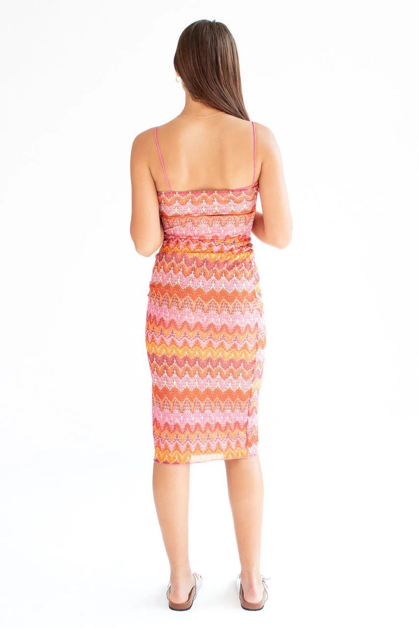 Mesh Flame Stitch Midi Dress