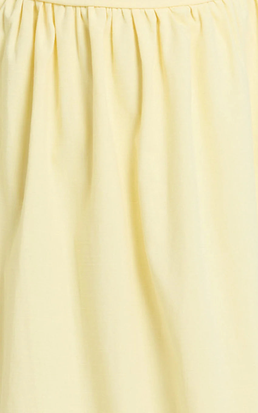 Polly Midi Dress - Strapless Ruched Dress in Lemon