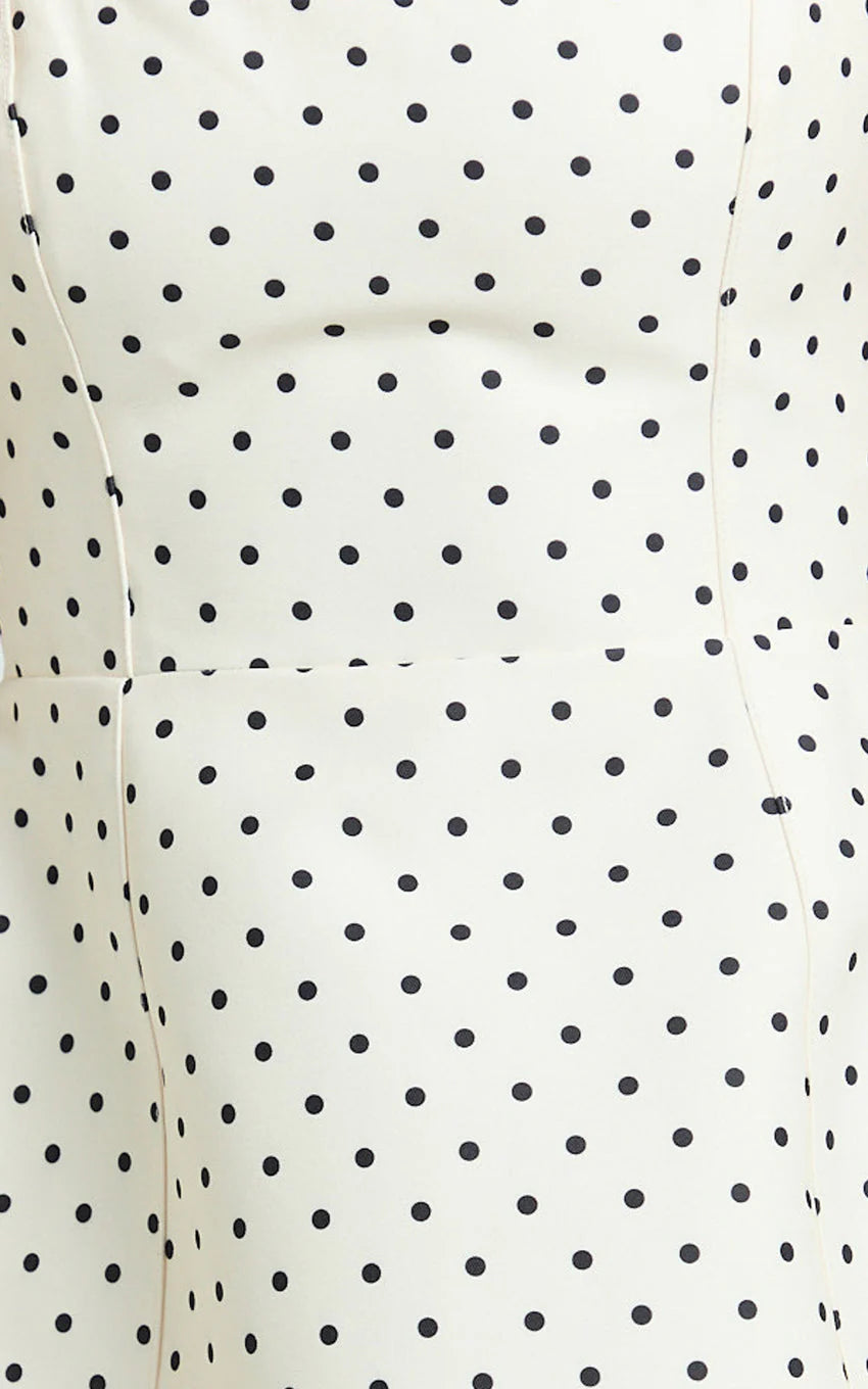 Carolina Mini Dress - Scoop Neck Panel Bodice Dress in White Polka Dot