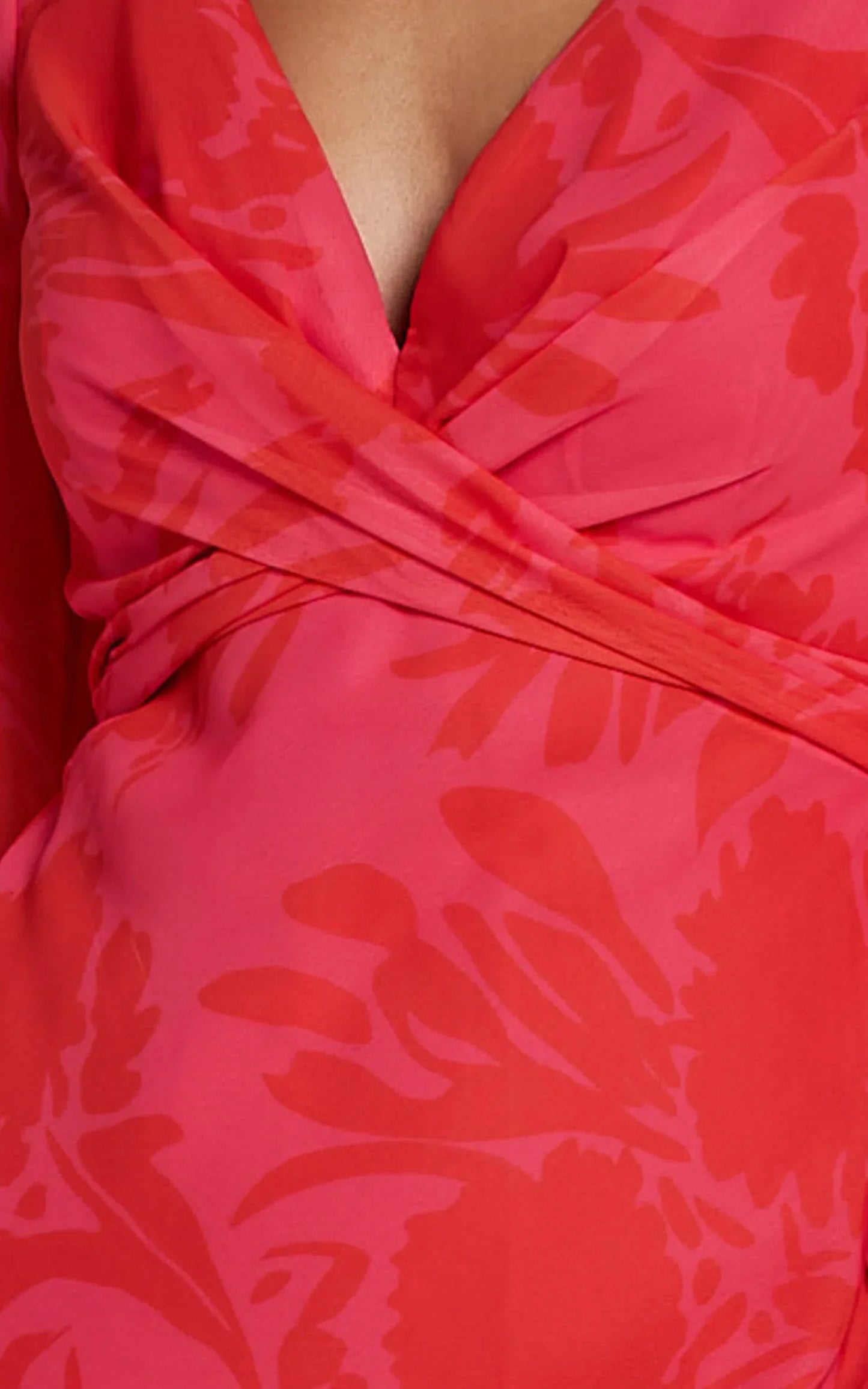 Claude Midi Dress - Deep V Neck Long Sleeve Slip Dress in Print