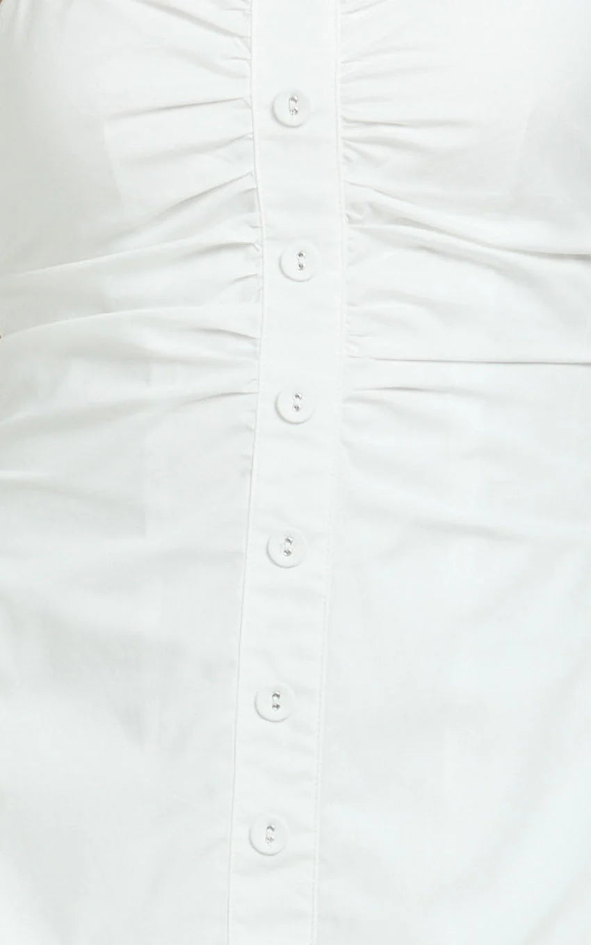 Monet Mini Dress - Button Down Ruched Front Fit And Flare Dress in Off White