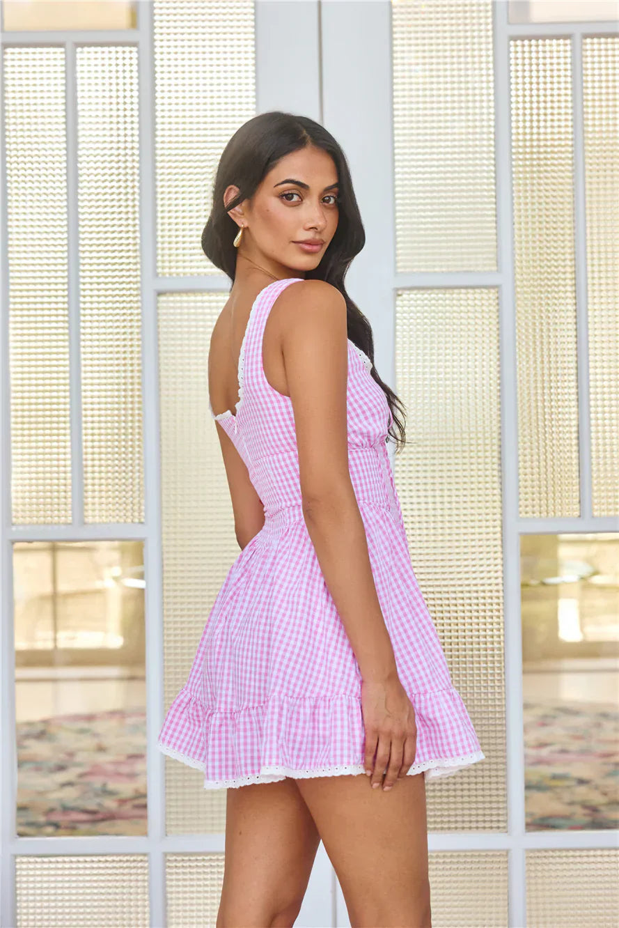 Picnic In The Park Gingham Mini Dress Pink