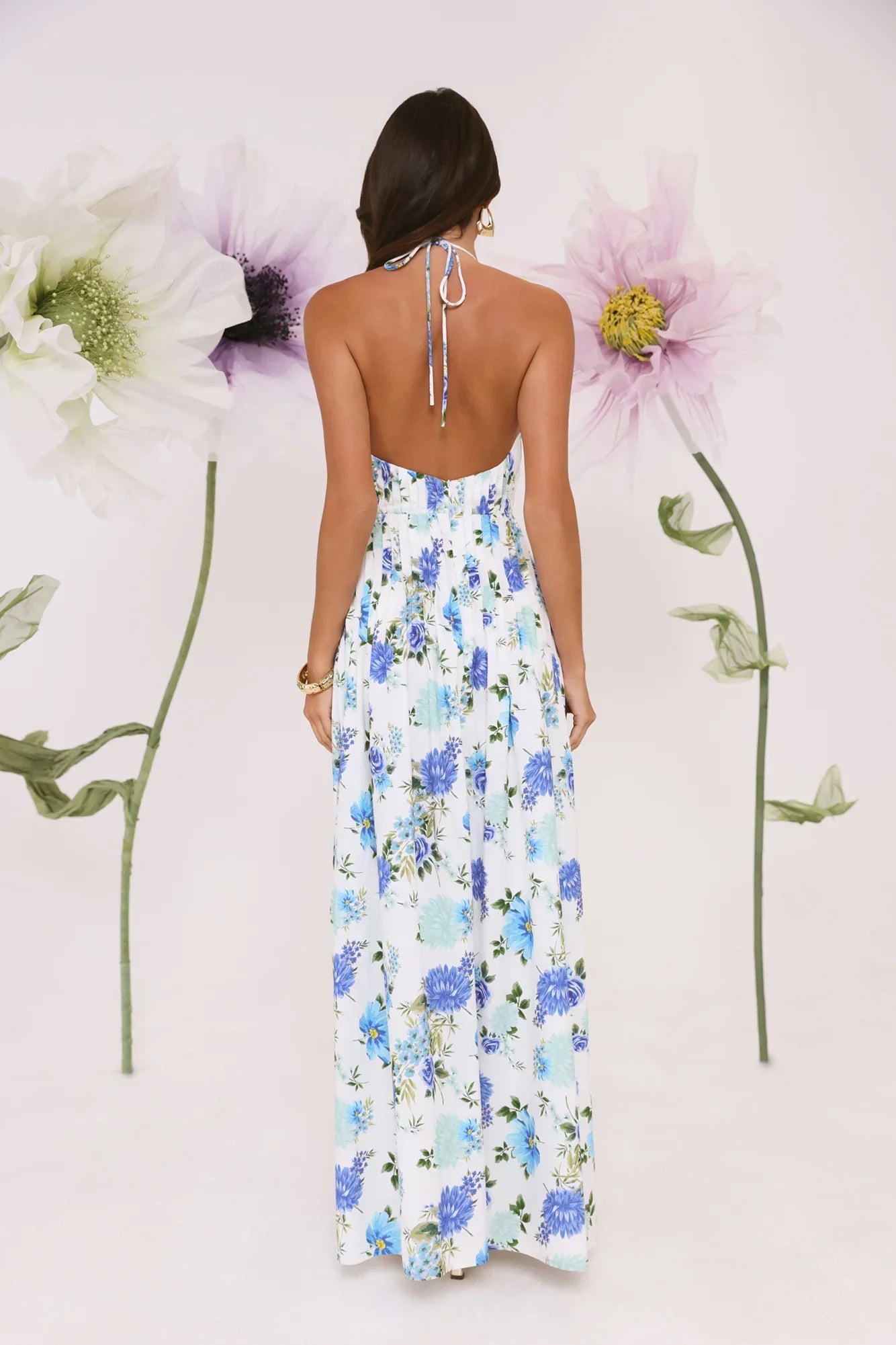 Garden Of Light Halter Maxi Dress Blue