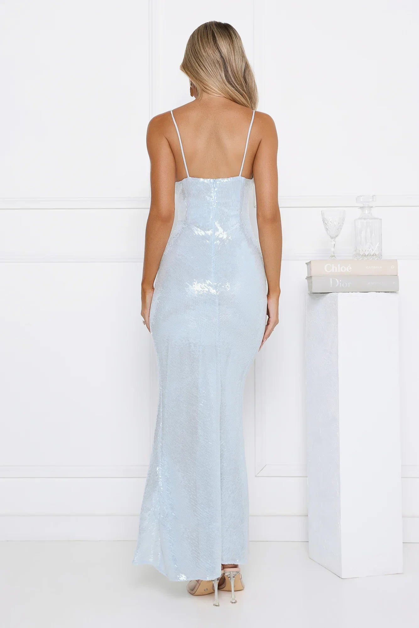 Glitter Bloom Sequin Maxi Dress Blue