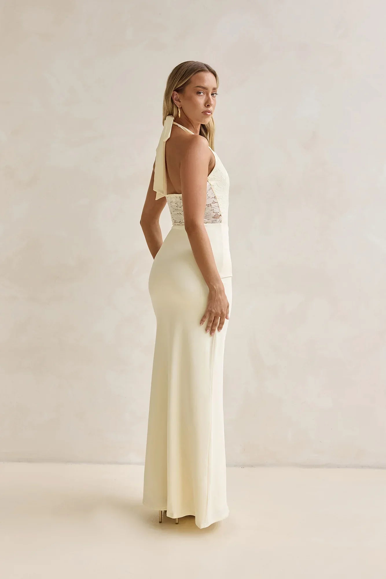 Seaside Glow Halter Maxi Dress Yellow