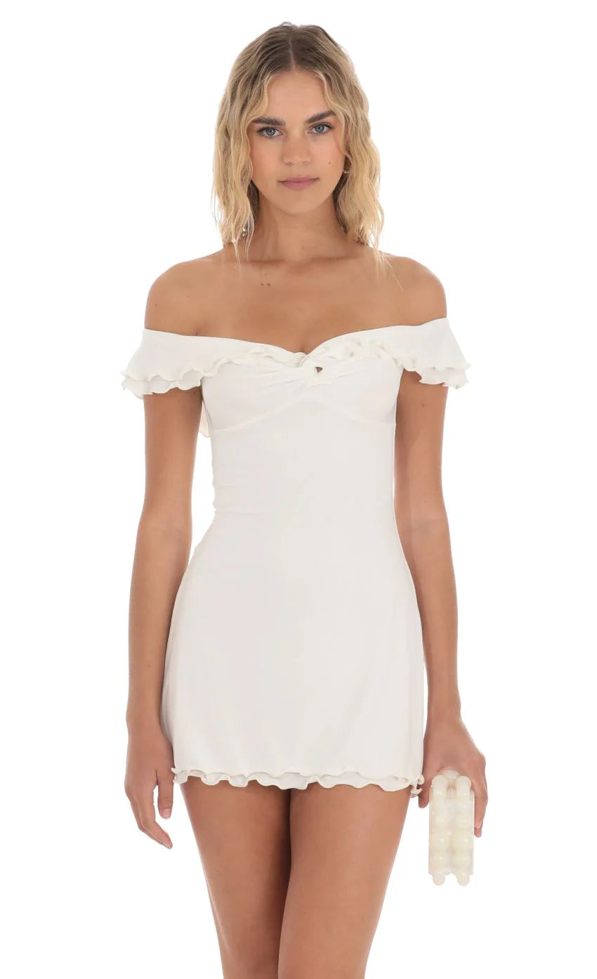 Off Shoulder Twist Dress in White