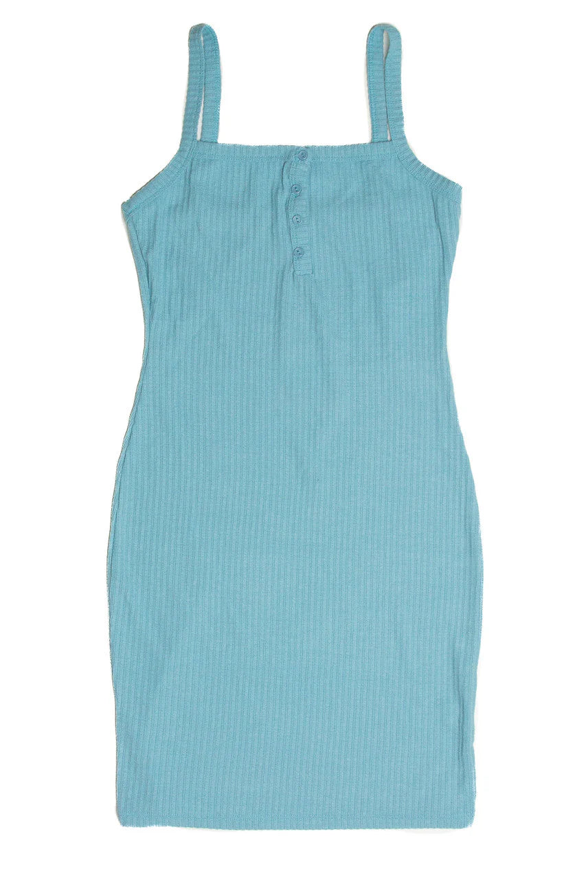 Organic Mint Bubble Rib Henley Mini Dress