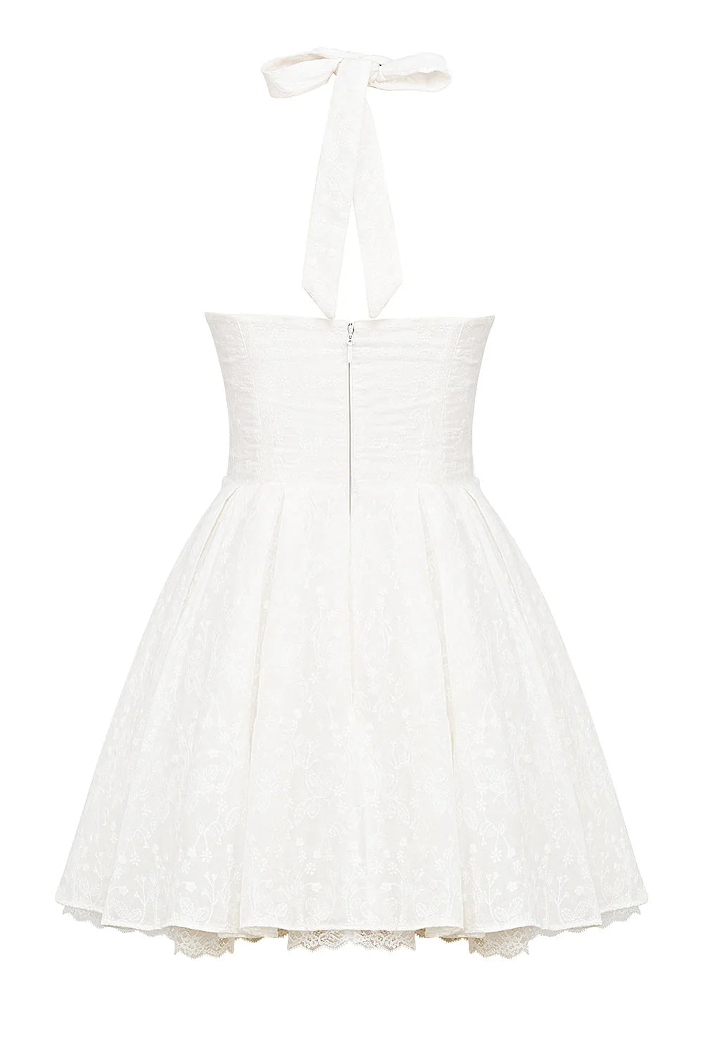 white broderie anglais halter mini dress