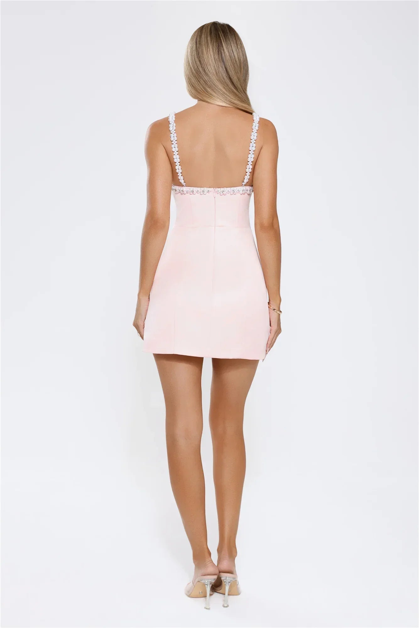 Signature Glow Satin Mini Dress Blush
