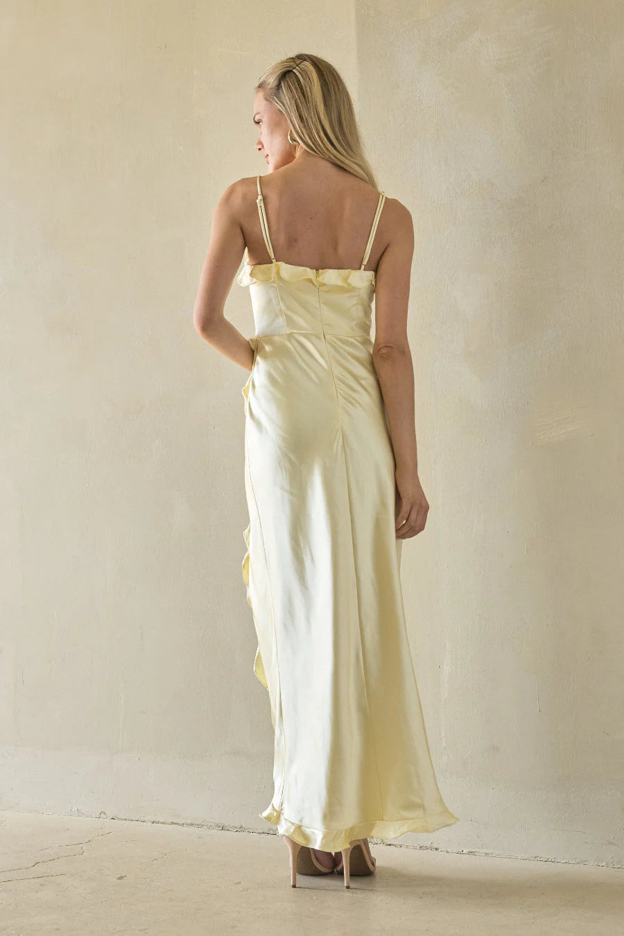 Adrianna Satin Ruffle Maxi Dress