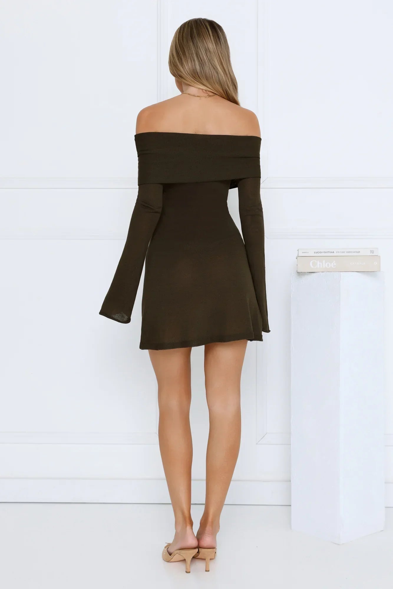 Iconic Angle Off Shoulder Mini Dress Khaki