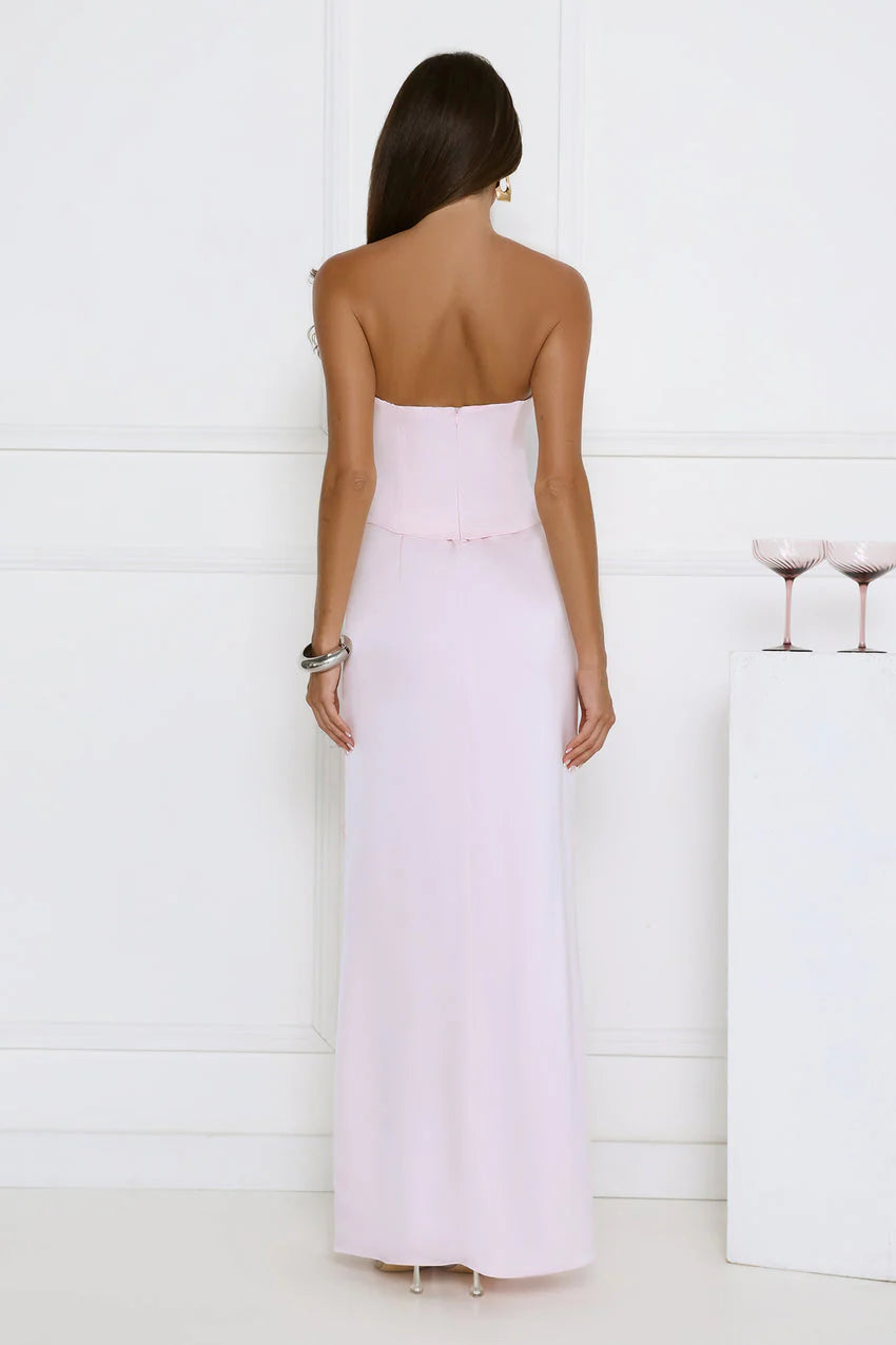 Vibes On Point Strapless Satin Maxi Dress Pink
