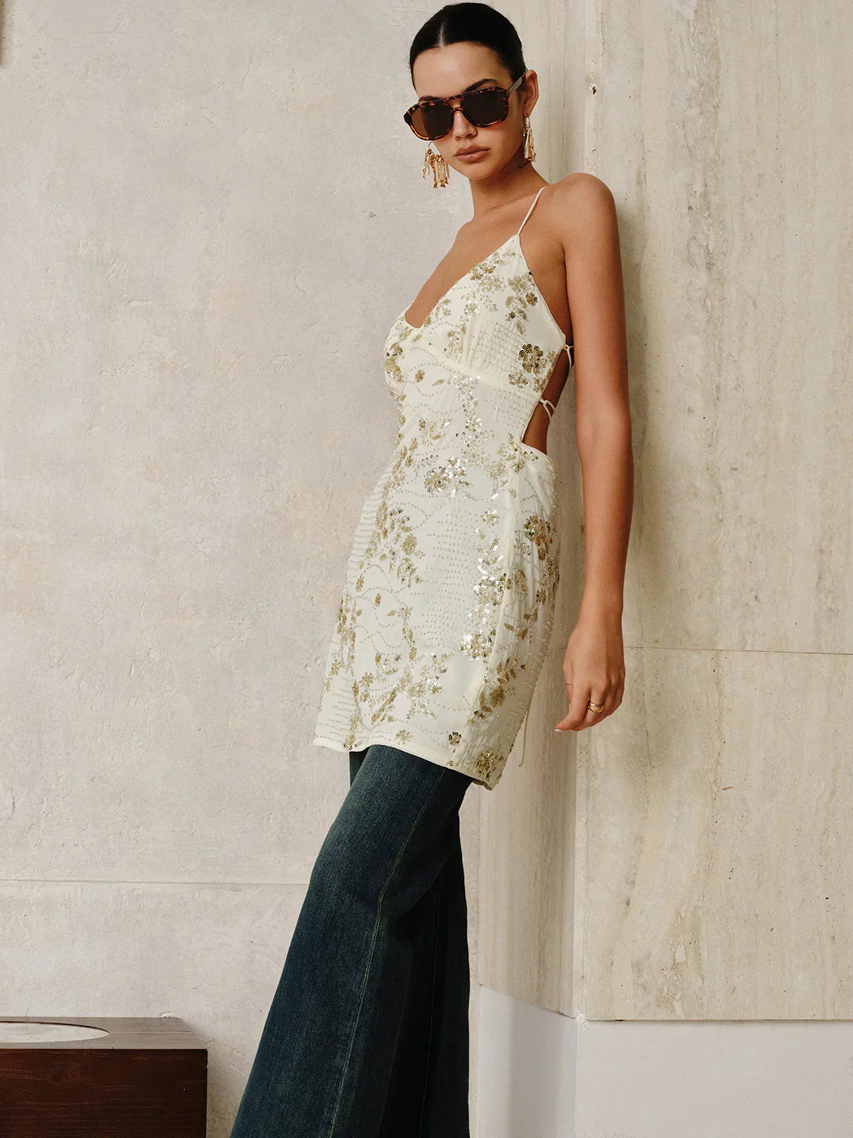 Sequin Cami Dress with Crisscross Back Tie