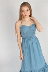 Smocked Bodice Chambray Maxi Dress