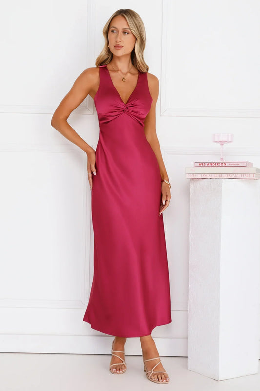 Doing The Most Satin Maxi Dress Burgundy