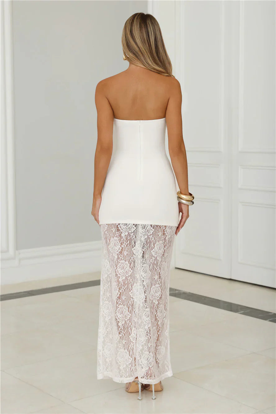 Polished Piece Strapless Lace Maxi Dress White