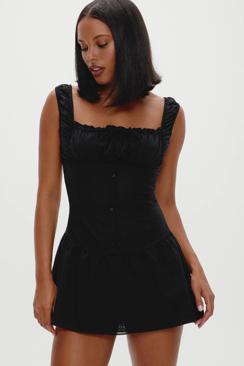 Christa Ruffle Mini Dress - Black