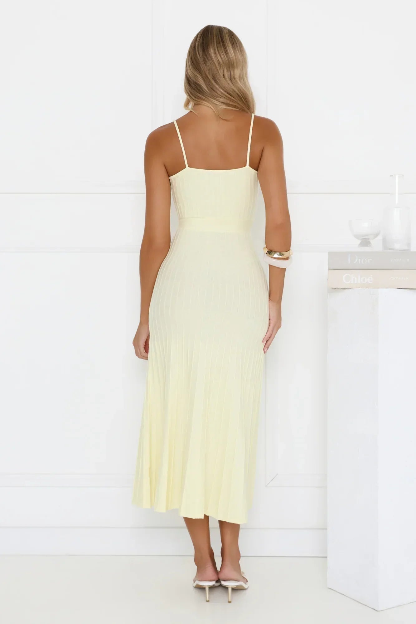 Tennis Club Knit Pleated Midi Dress Yellow