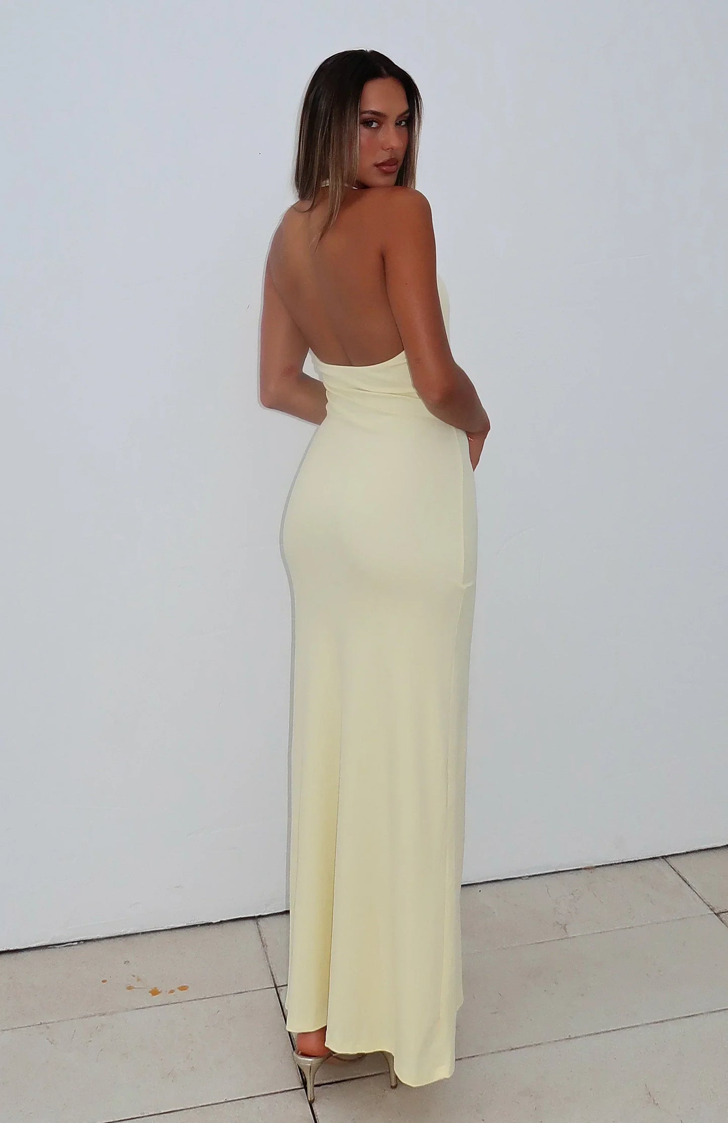 Took A Chance Halter Maxi Dress Lemon