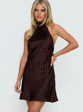 Primevere Halter Mini Dress Burgundy Polka Dot