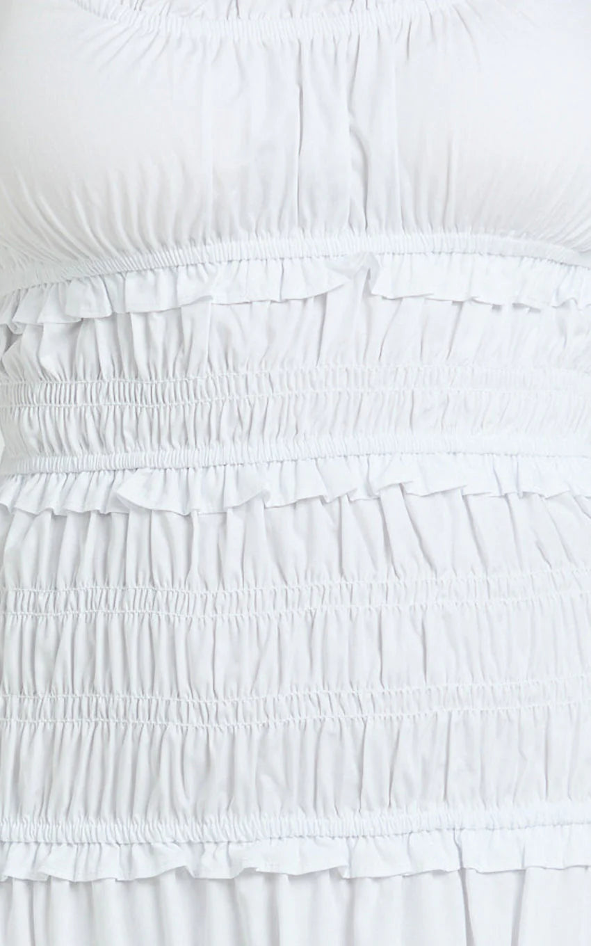 Cami Midi Dress - Rushed Bodice Dress in White