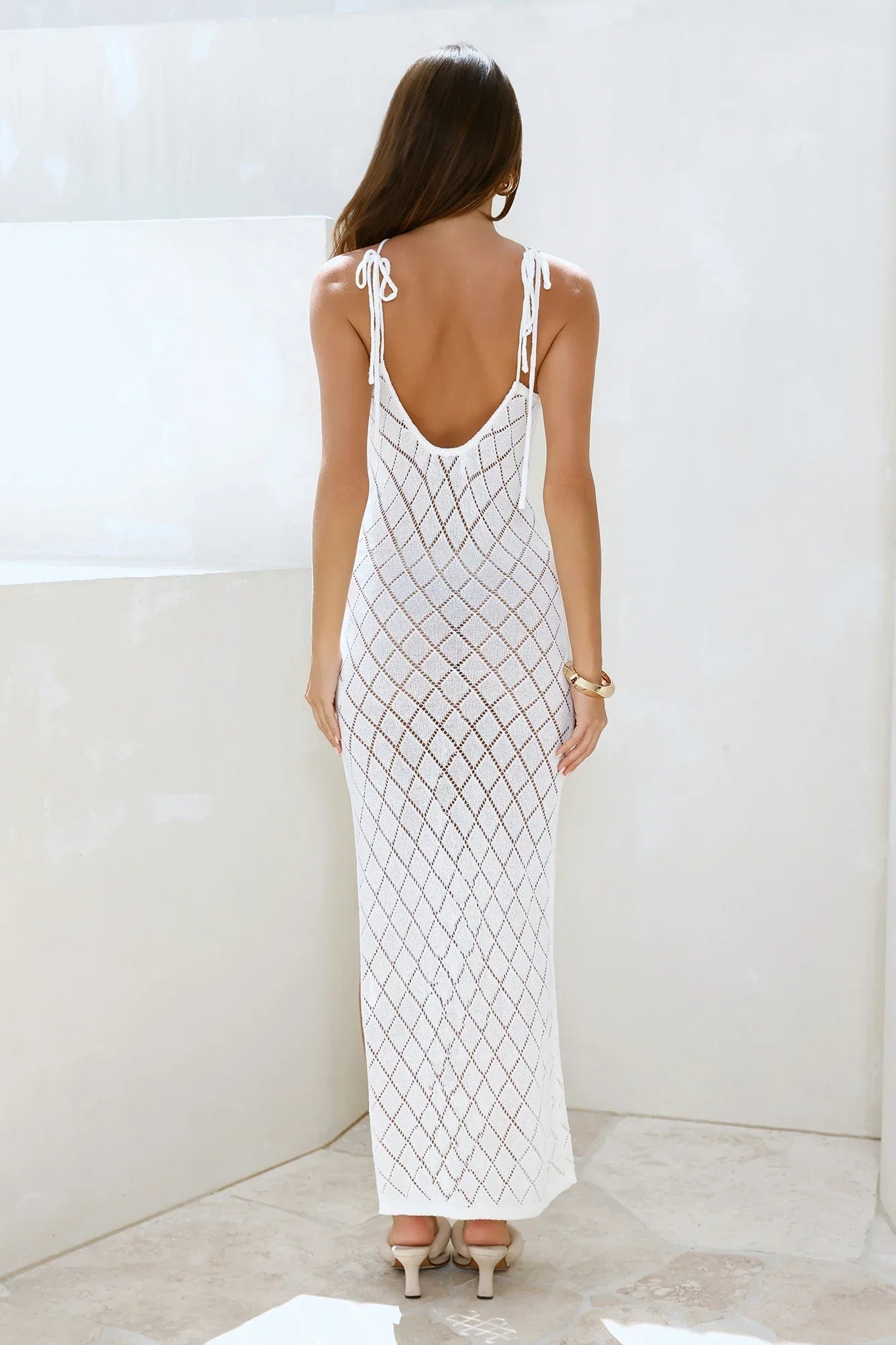 Sandcastle Knit Halter Maxi Dress White
