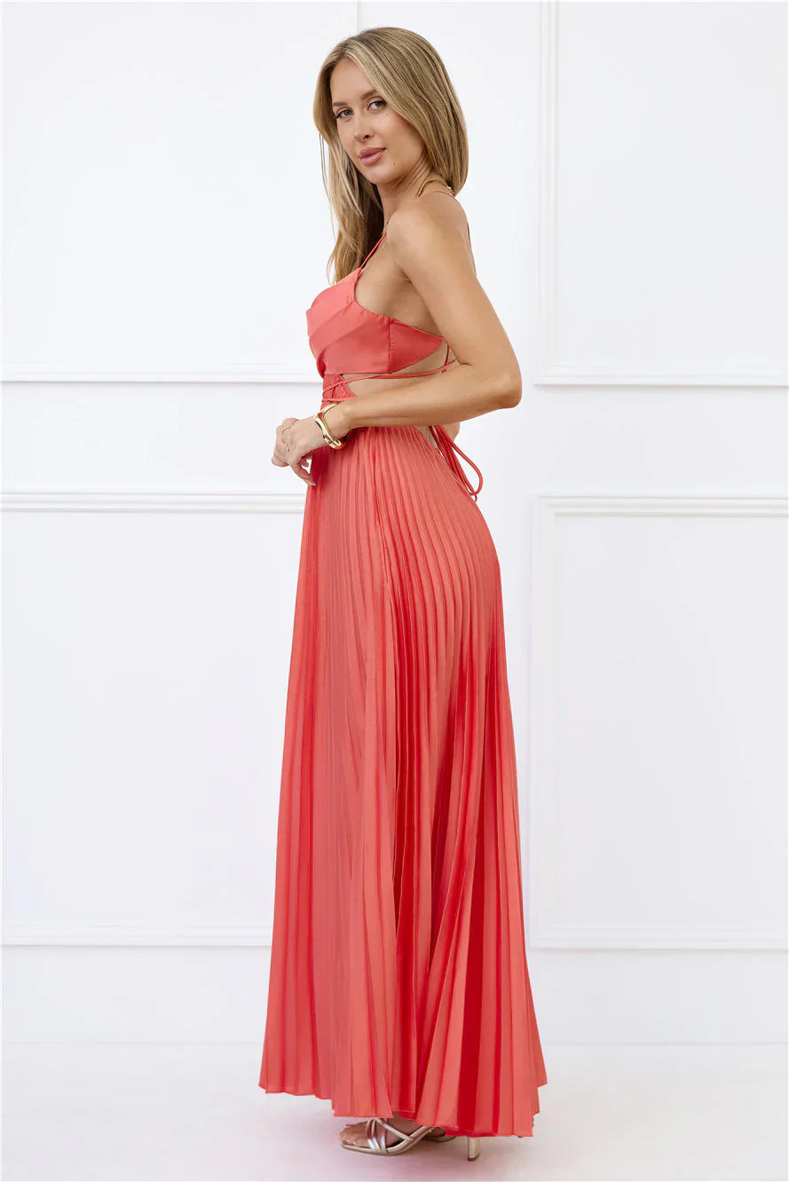 In My Prime Satin Maxi Dress Coral