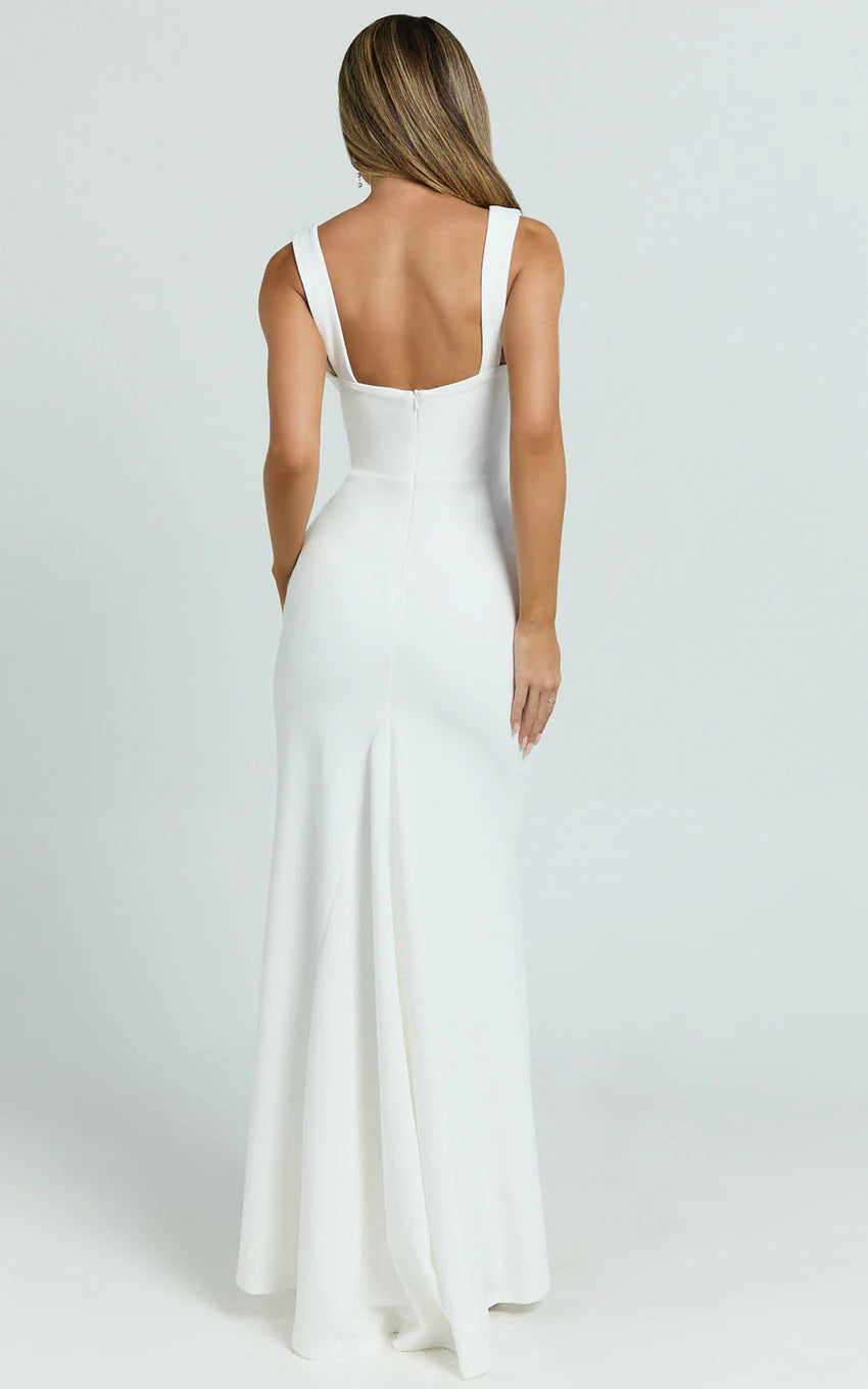 Tabitha Maxi Dress - Cowl Neck High Split Dress in Ivory