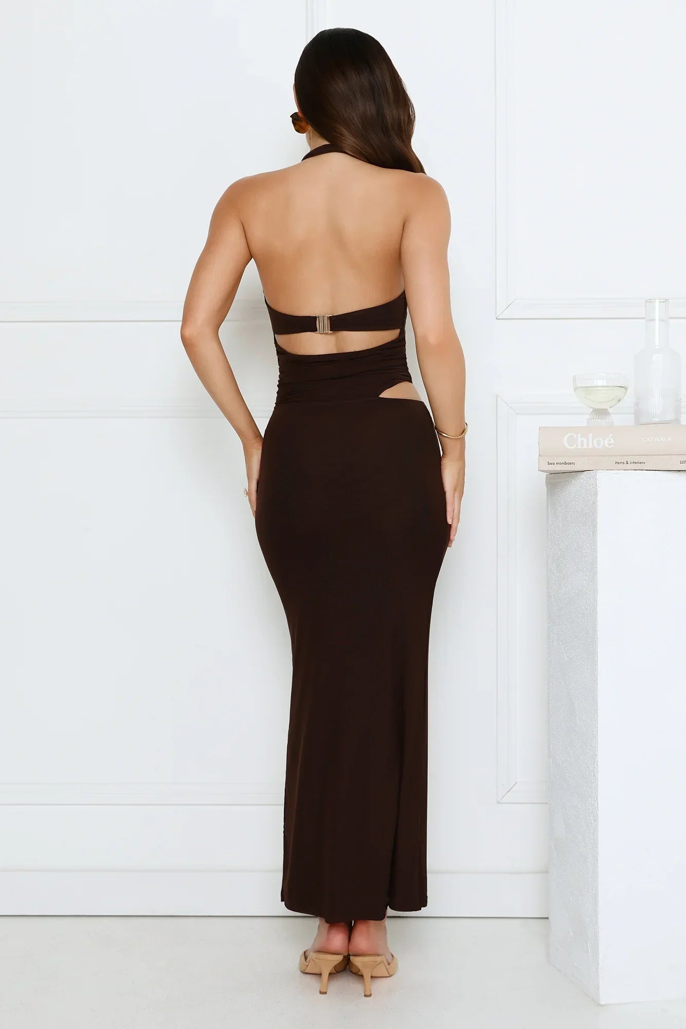 Midnight Élan Halter Maxi Dress Brown
