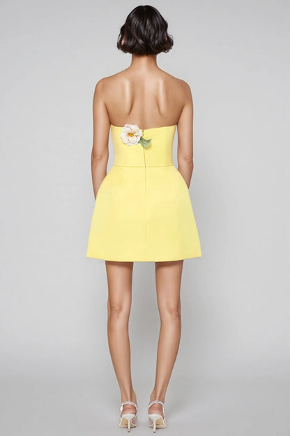 Rex Yellow Applique Floral Bustier Mini Dress