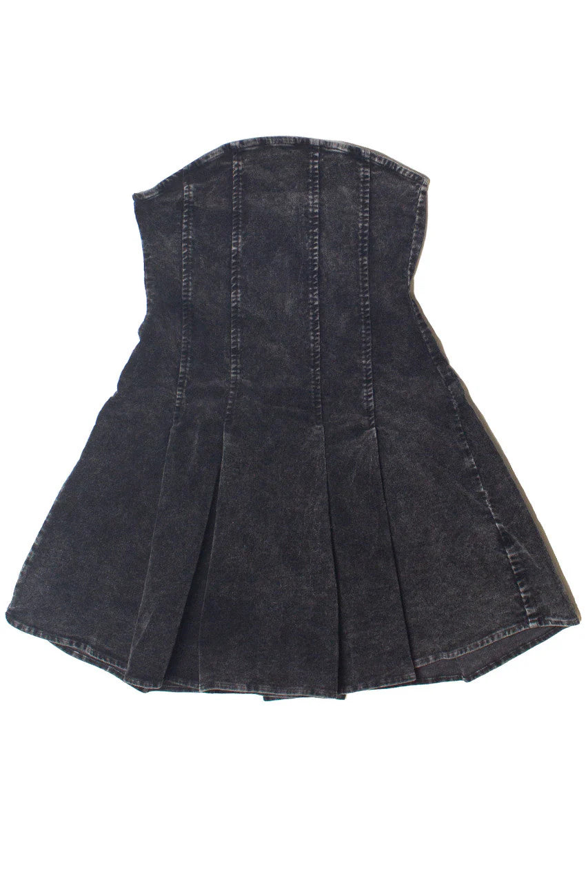 Corduroy Pleated Strapless Mini Dress
