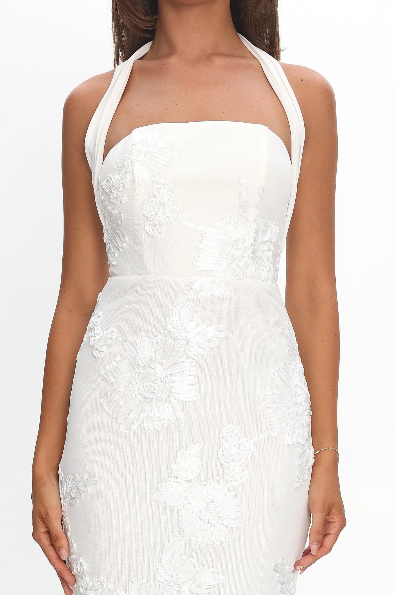 Serenya Halterneck Embellished Maxi Dress White