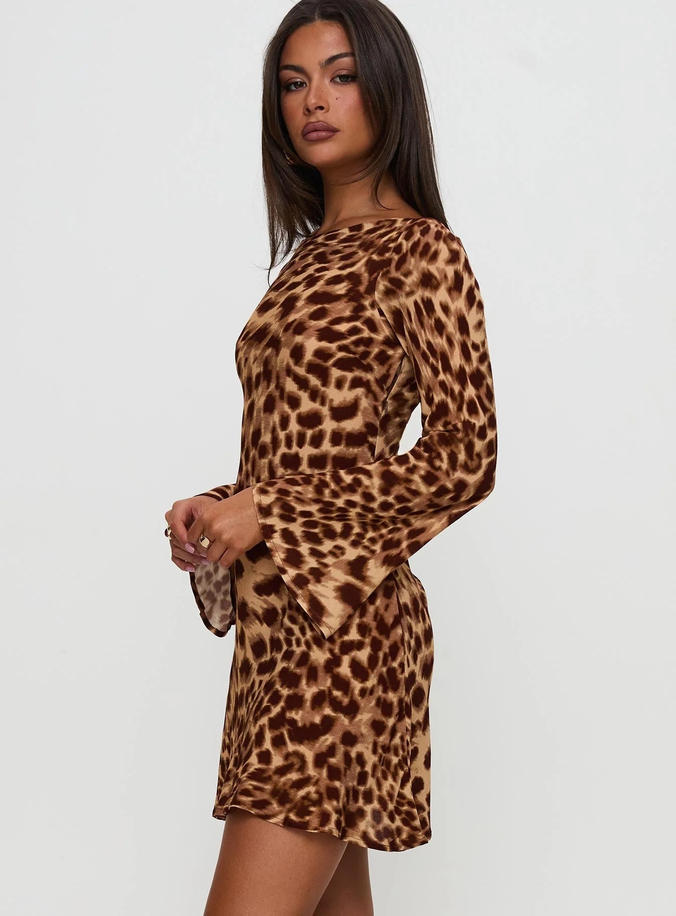 Halo Bias Long Sleeve Mini Dress Leopard