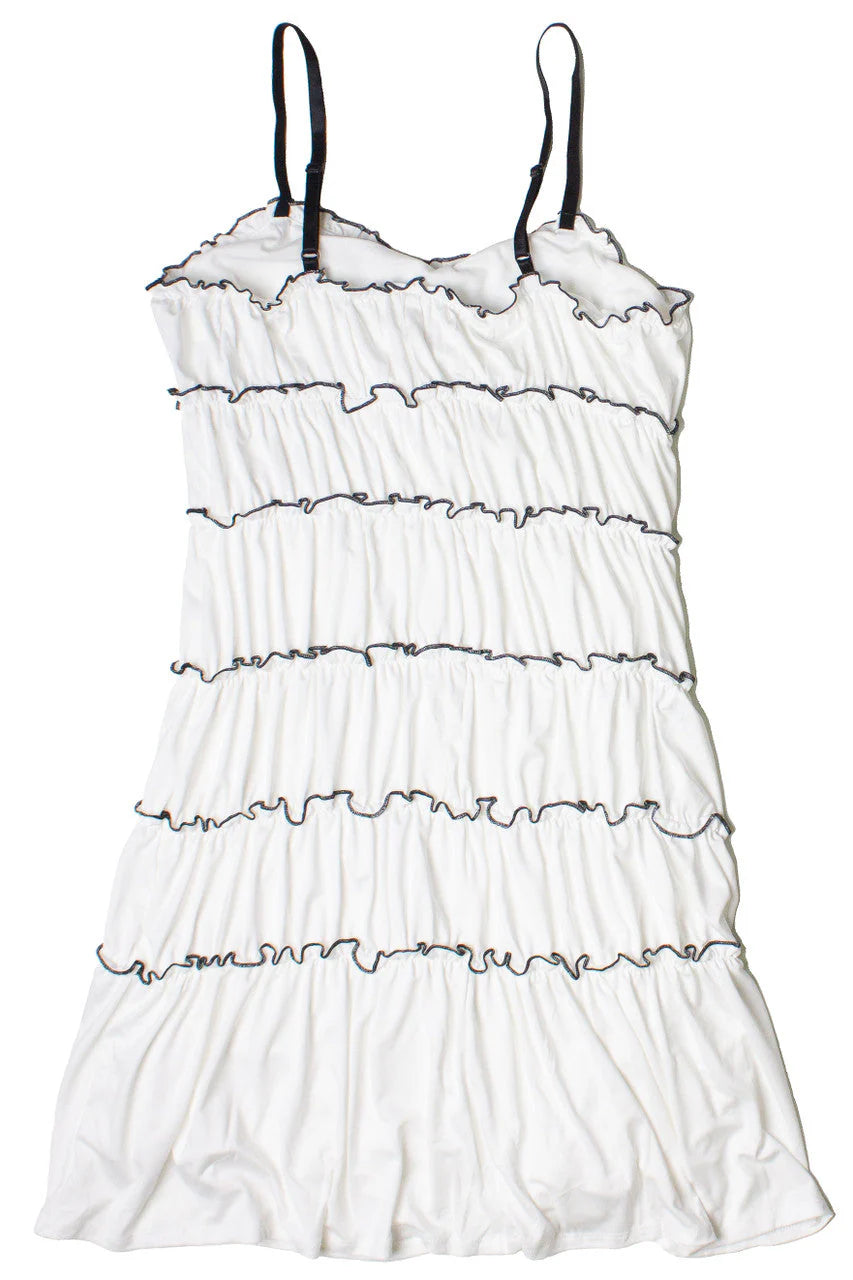 Contrast Stitch Ribbon Bow Tiered Mini Dress