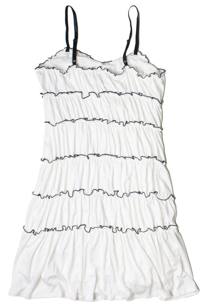 Contrast Stitch Ribbon Bow Tiered Mini Dress