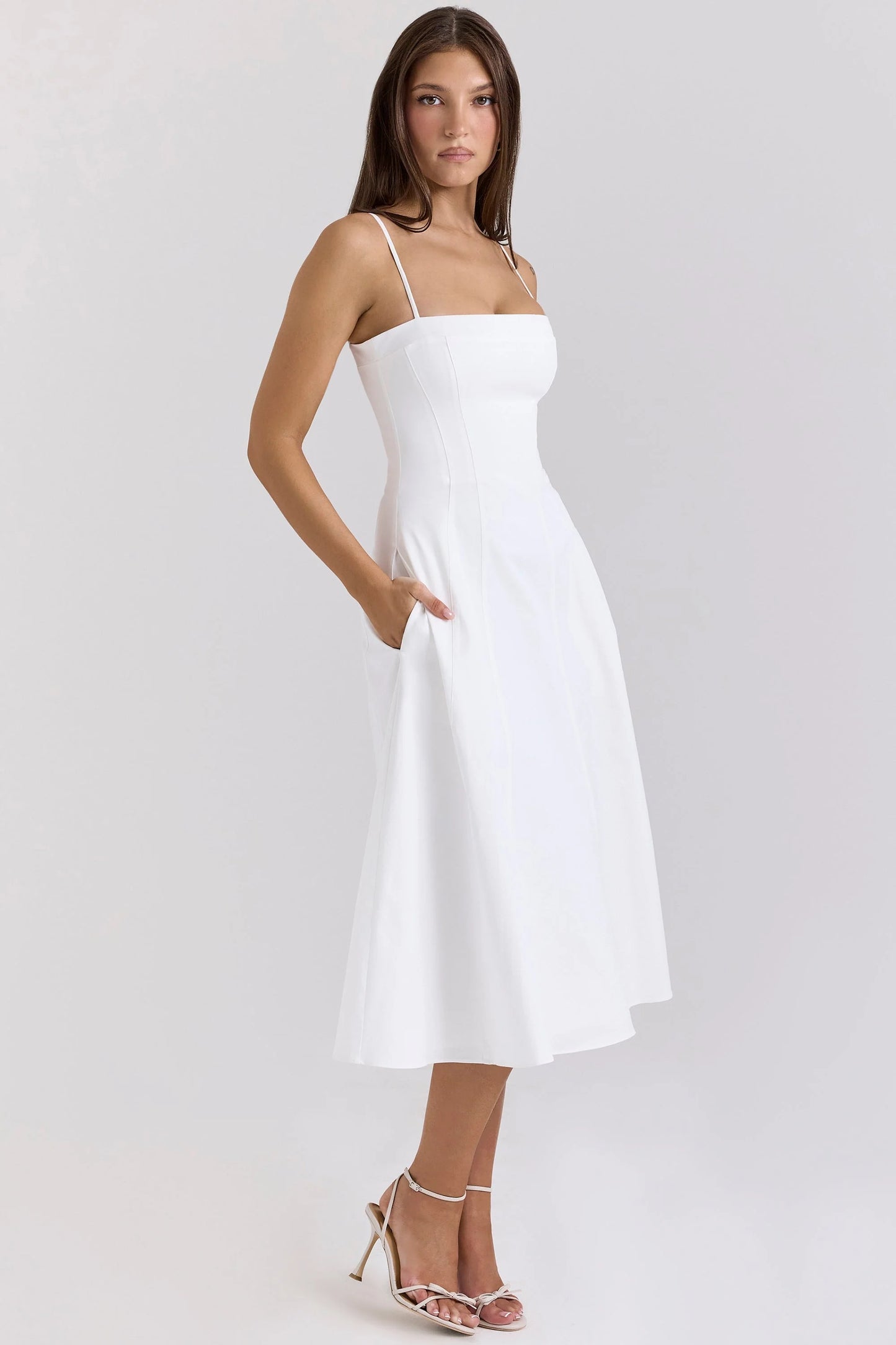 white stretch cotton a-line midi sundress