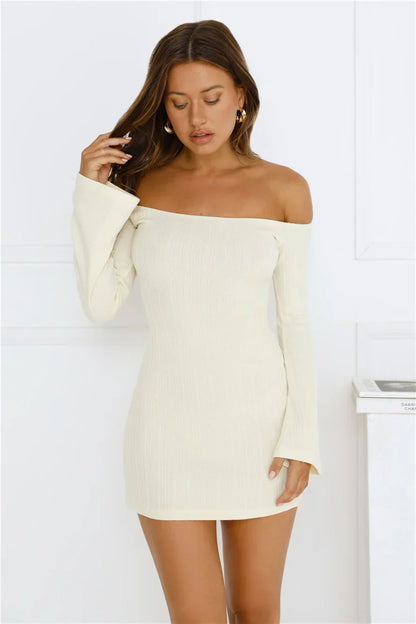 Falling Light Ribbed Long Sleeve Mini Dress Yellow