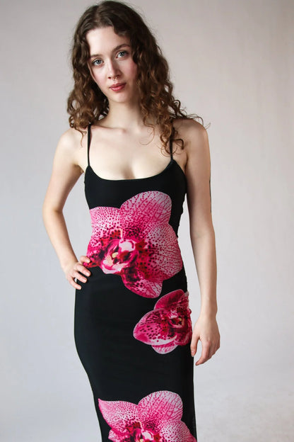 Large Flower Print Mesh Maxi Dress