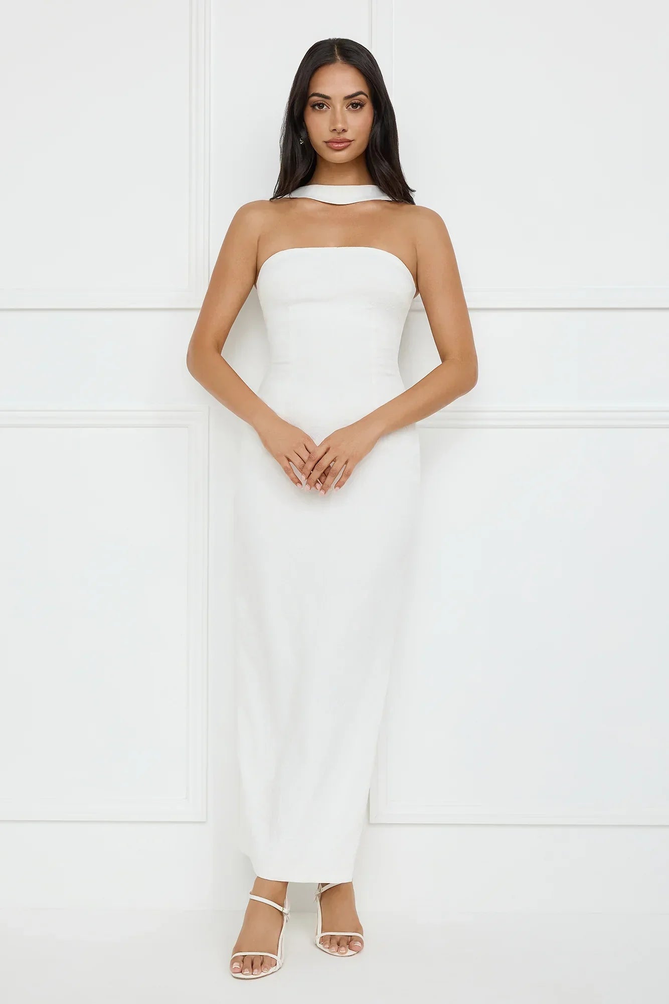 Stylish Fusion Halter Maxi Dress White