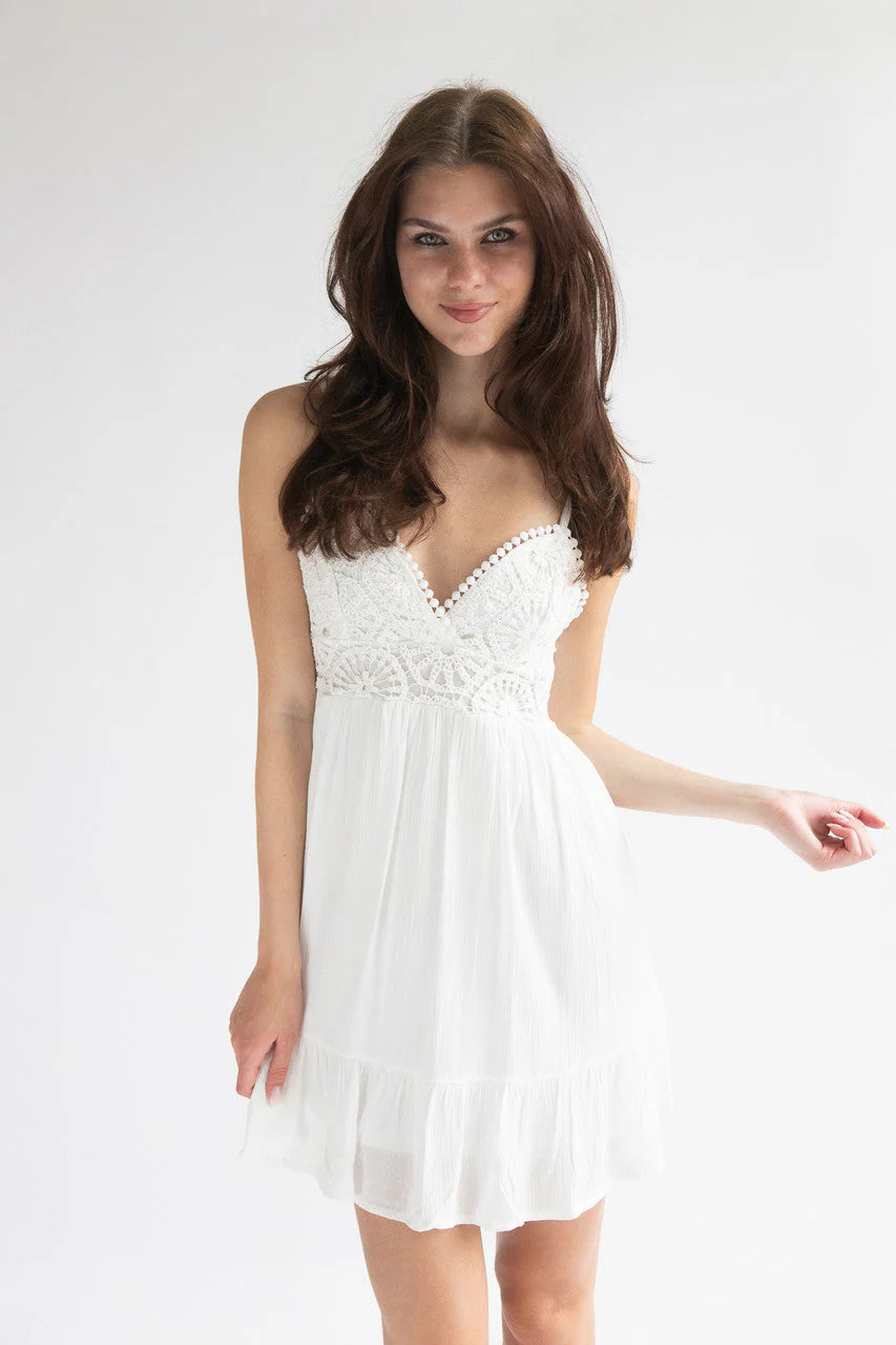 Crochet Bodice Gauze Mini Dress
