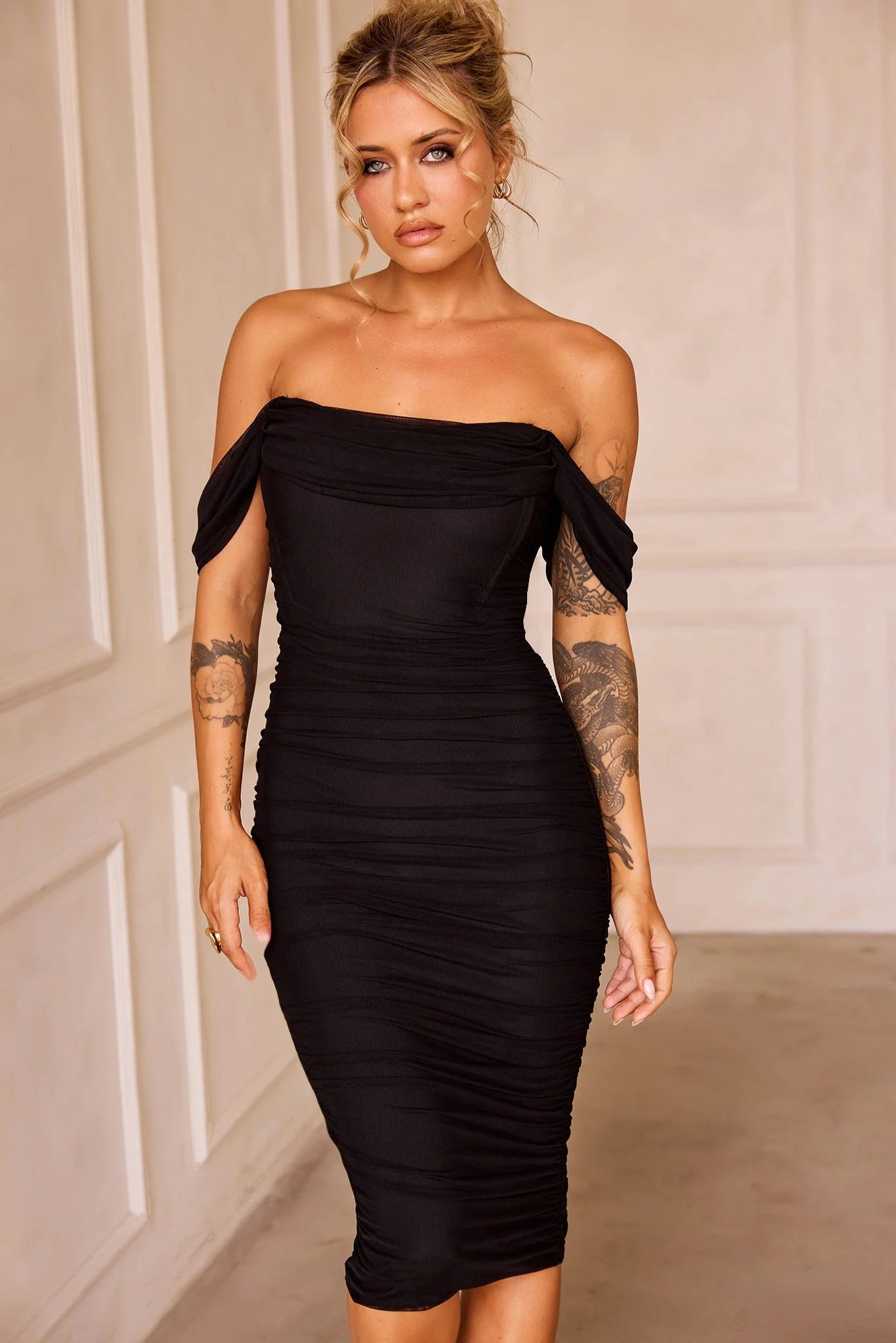 Main Character Mesh Midi Dress - Black