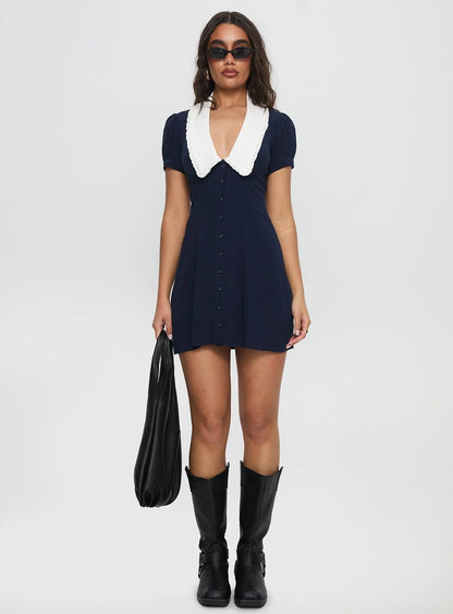 Fabiola Collared Mini Dress Navy