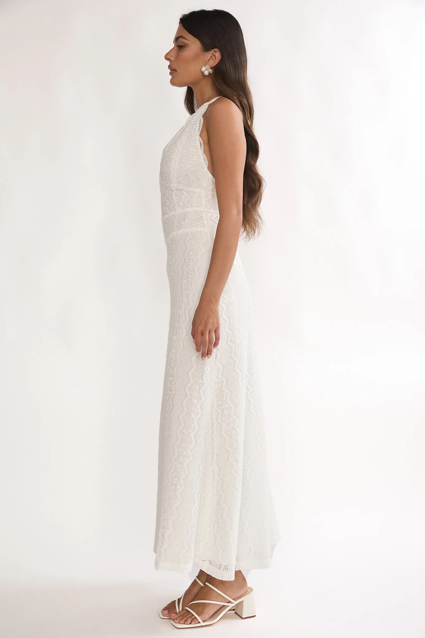 Beaucoup Lace Overlay Halterneck Maxi Dress Cream