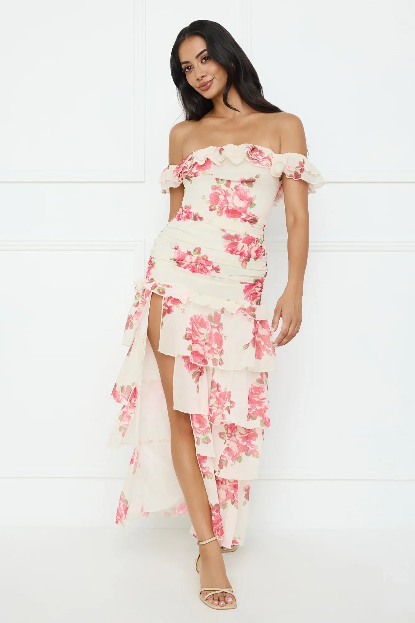 Floralicious Off Shoulder Maxi Dress Cream