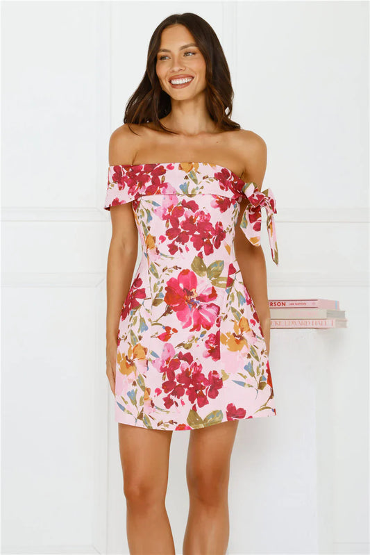 Luxe Seraphina Off Shoulder Mini Dress Pink
