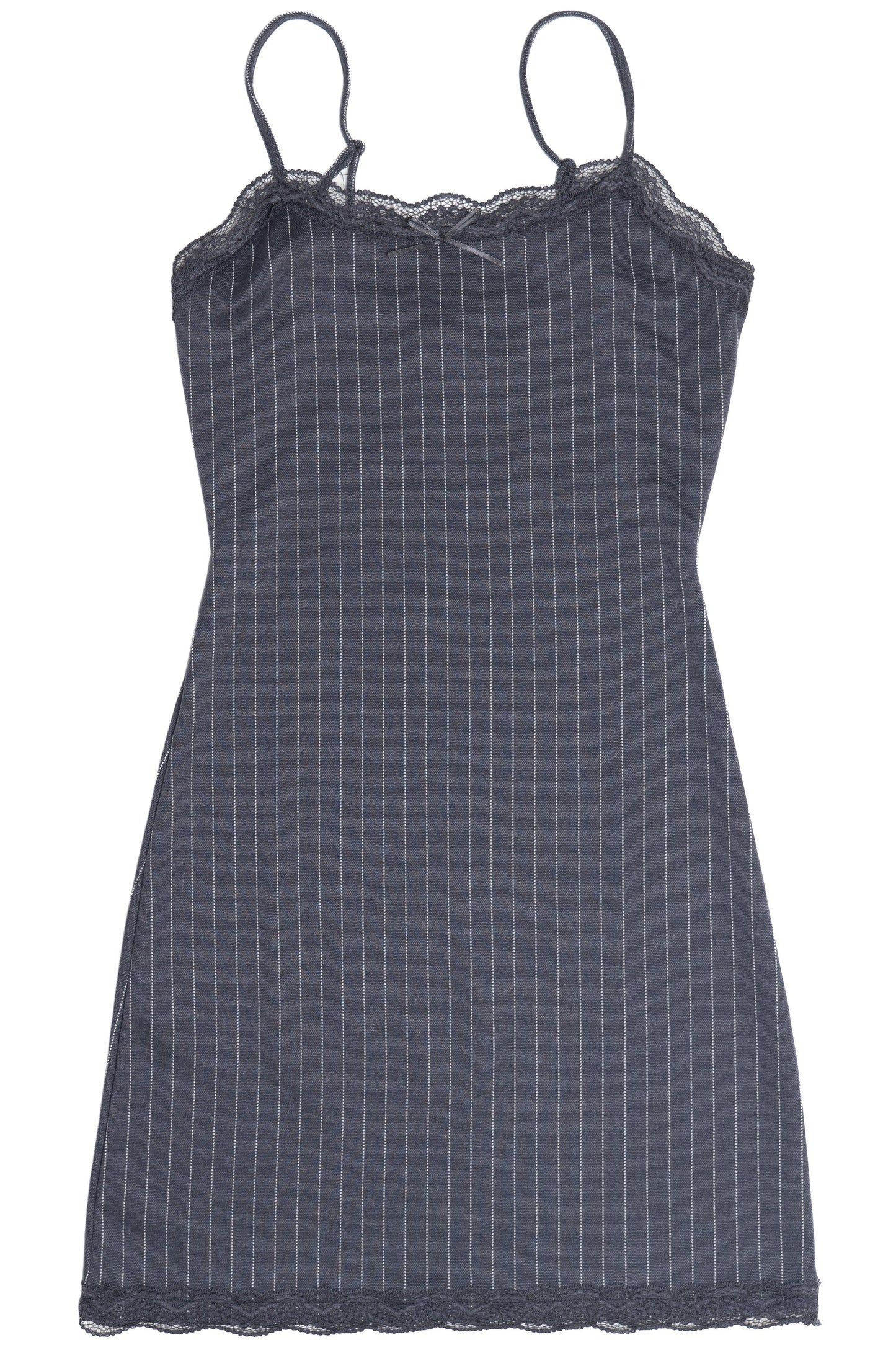 Lace Trim Pinstripe Mini Dress