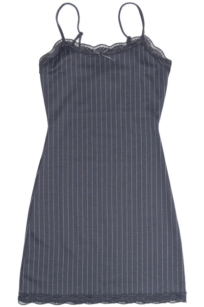Lace Trim Pinstripe Mini Dress